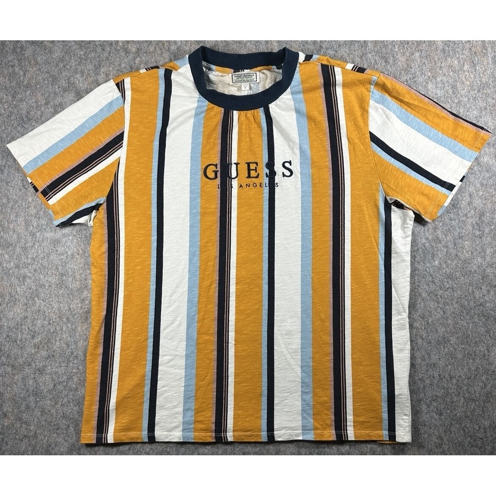 VINTAGE GUESS LOS ANGELES Multicolor Vertical Striped T-shirt Mens Size Medium